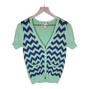 Downeast Short Sleeve Cardigan‎ Sweater Womens Size Small Green & Blue Casual